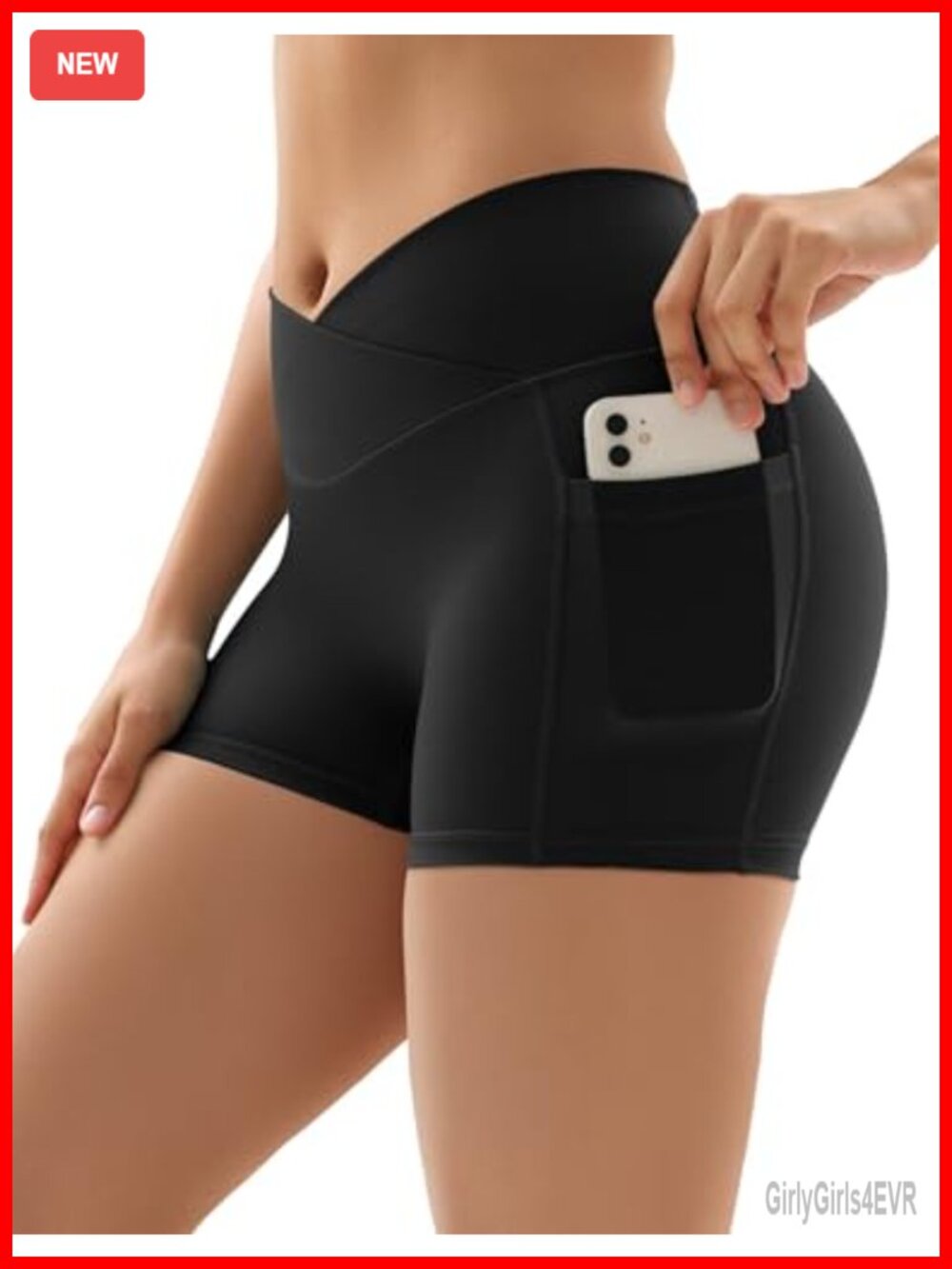 High Waisted Crossover Biker Shorts with Pockets Gym Yoga Running Shorts